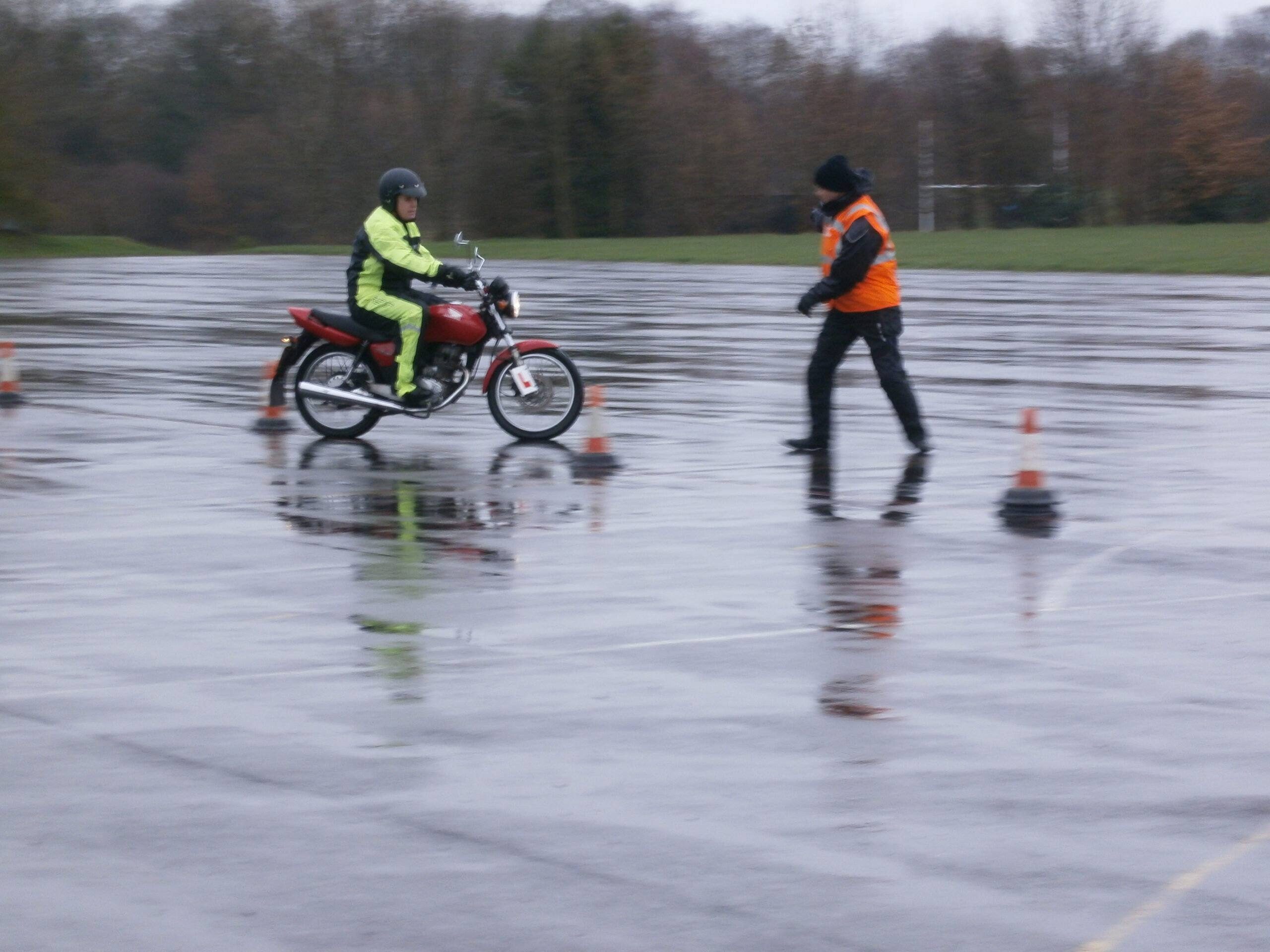 Dave Williams of Apex Motorcycle Training, Stockport, putting Andy through his paces on a cold, wet February morning